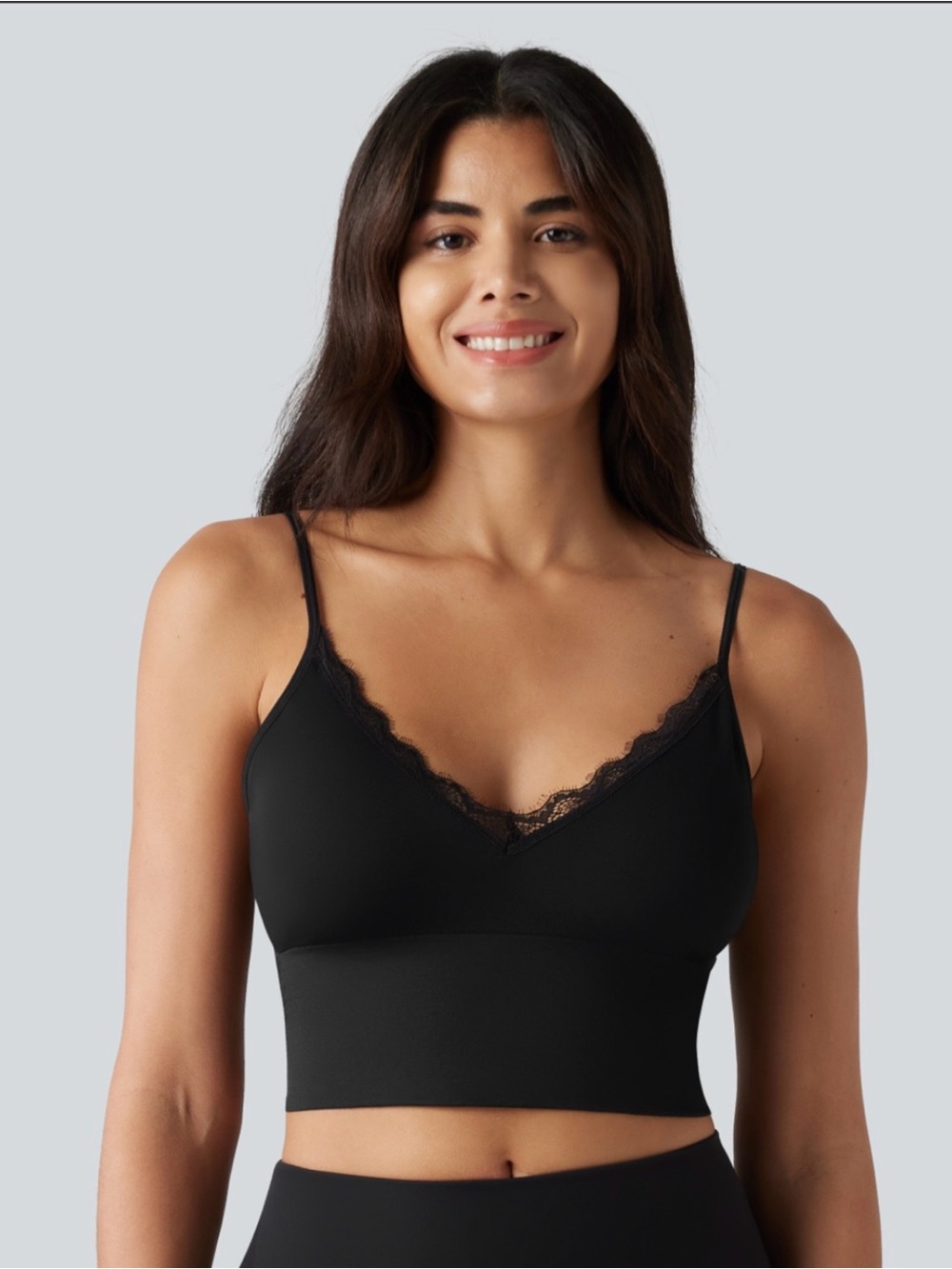 HALARA Black Lace-Trim Crop Bralette